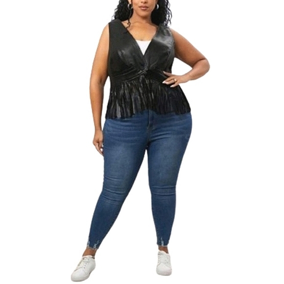 MIDNITE BLACK ☆ FRINGED ☆ FAUX LEATHER VEST ☆ 5x ☆ NWT - Picture 6 of 8